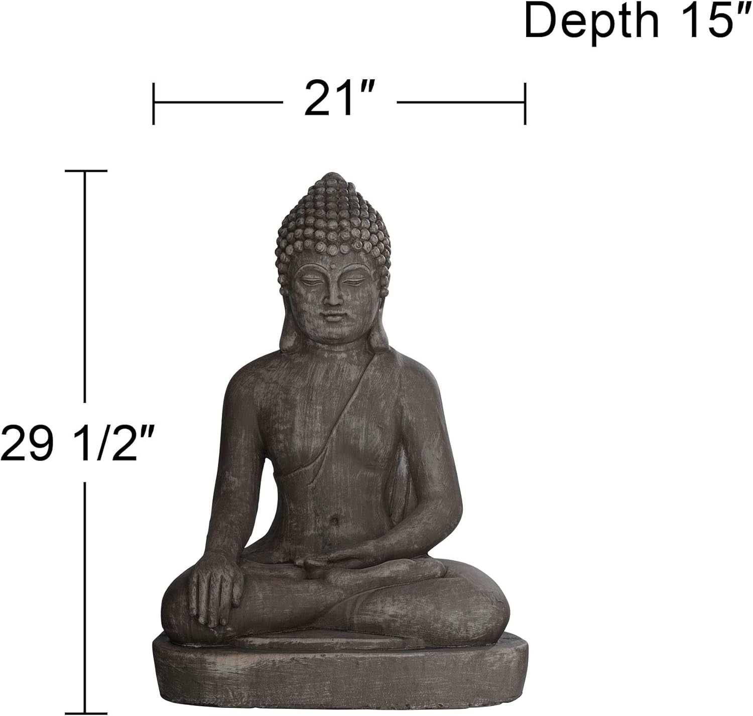 Sitting Buddha Statue Sculpture Zen Asian Japanese Garden Decor Outdoor Front Porch Patio Yard outside Home Balcony House Exterior Weathered Light Sandstone Finish 29 1/2" Tall