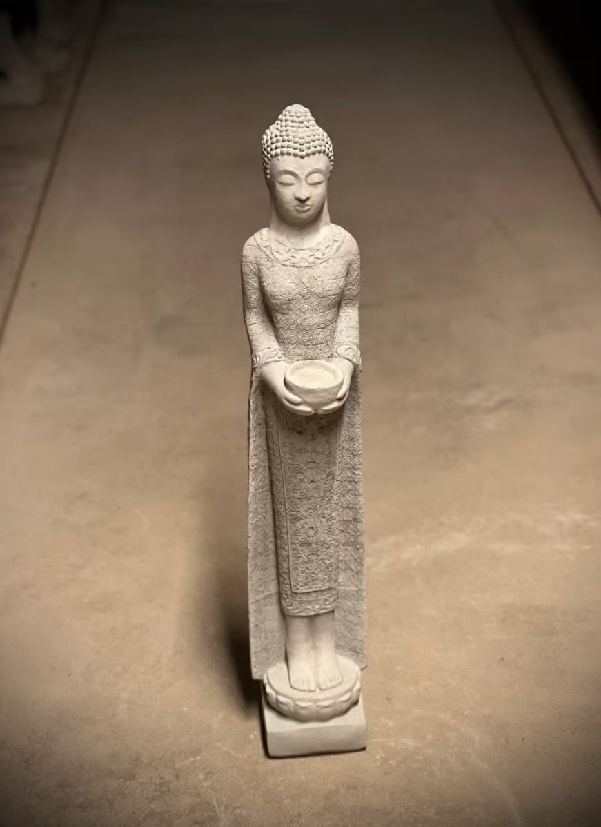 Standing Buddha Stone Statue Asian Buddha Figurine Concrete Zen Lady Sculpture Outdoor Garden Decoration