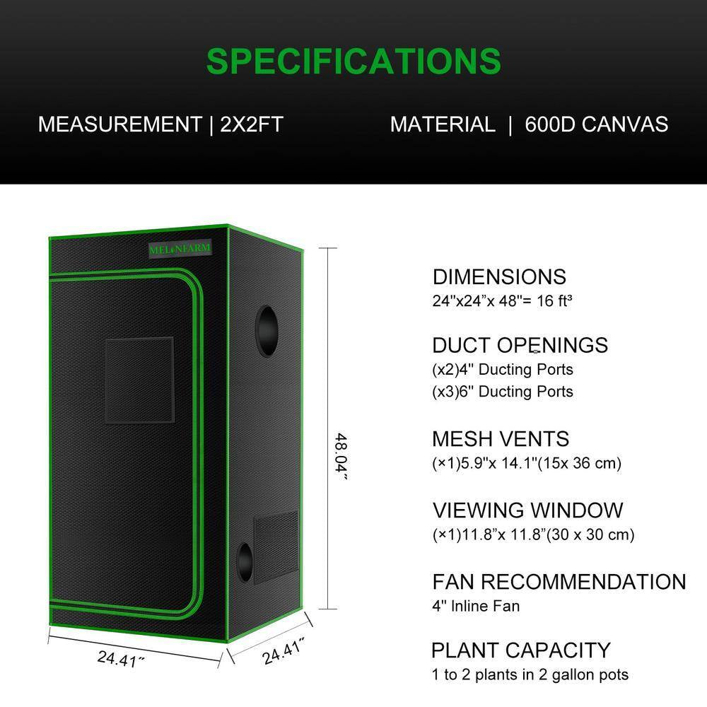 2 Ft. X 2 Ft. Black Grow Tent for Hydroponic Indoor Plant Growing