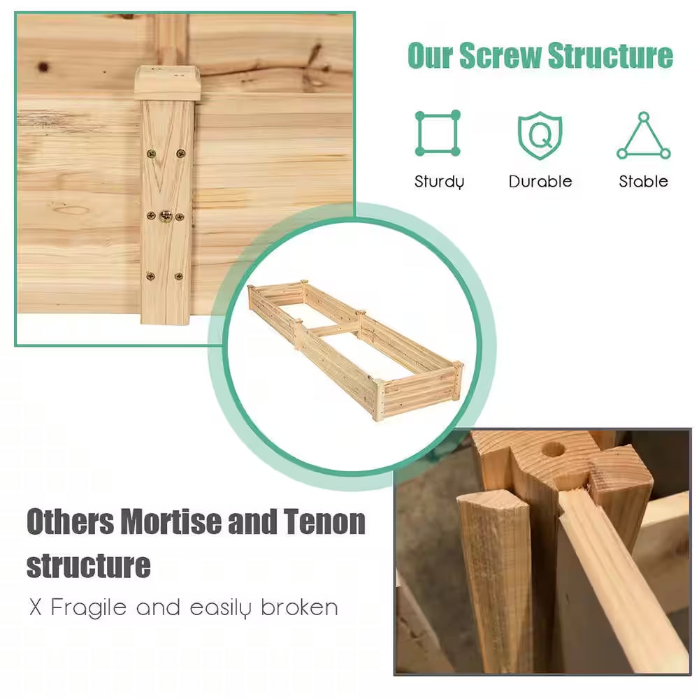 97 In. L X 25 In. W X 10 In. H Natural Wood Rectangular Raised Bed Vegetable Flowers Plants Planter