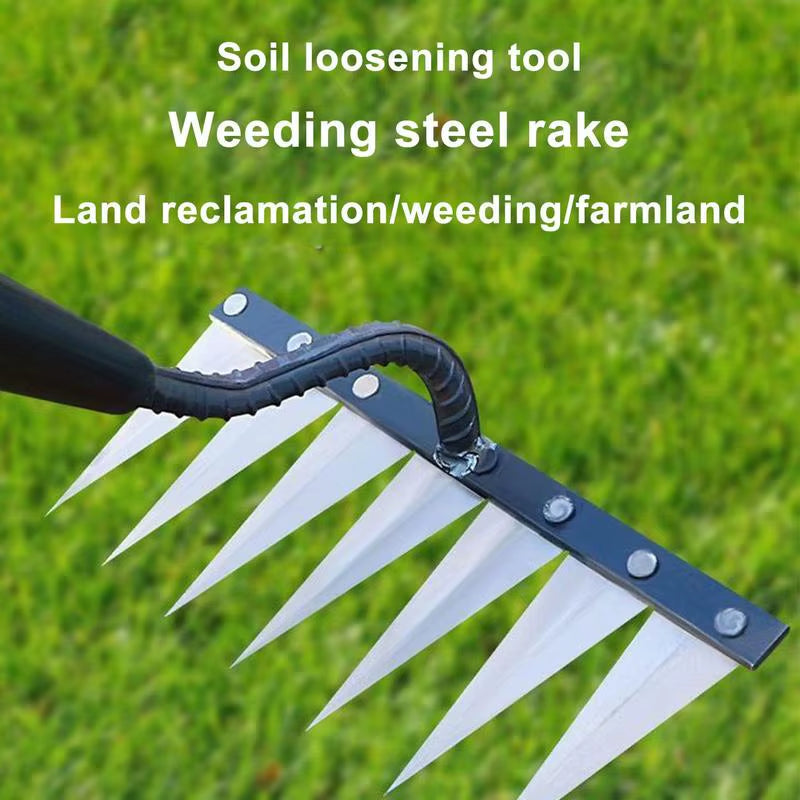 Metal Garden Rake Multifunctional Weeding Hoe Rake Harrow Farm Tool Weeding Scarifier Artifact Agricultural Tools Gardening Lawn